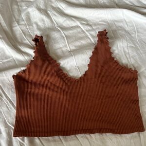 Ruffled Edge Brown Crop Top